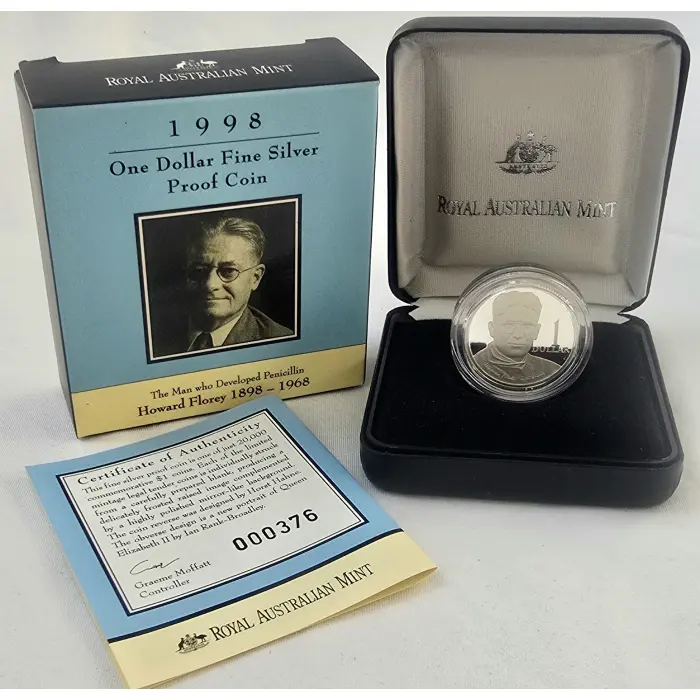 1998 Howard Florey $1 Fine Silver Proof Coin Royal Australian Mint #376