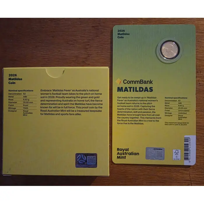 2026 $2 Matilda's Coloured Coin Set – Proof & Uncirculated Bundle (RAM)