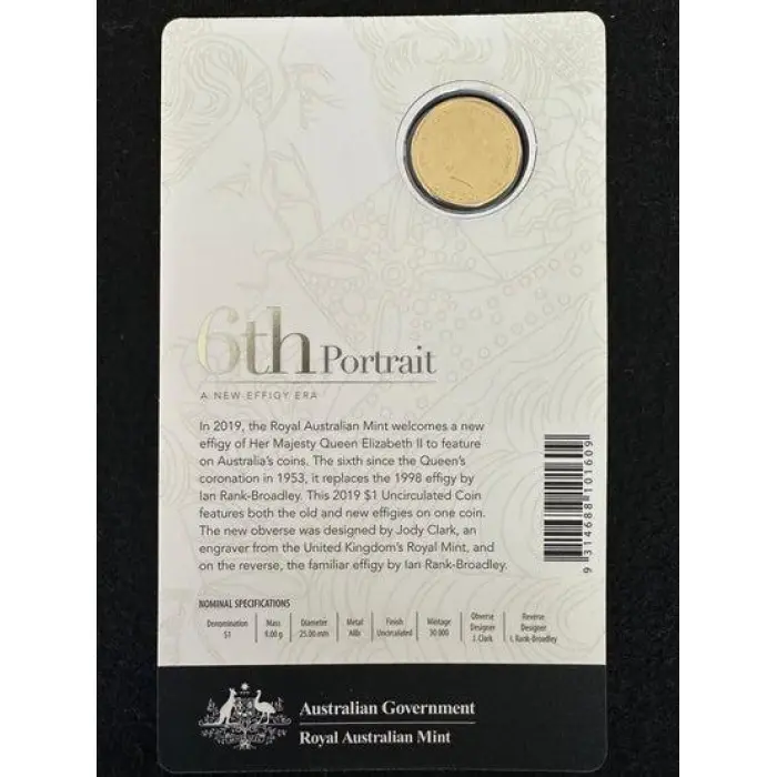 2019 $1 6th Portrait A New Effigy Era Double Header Coin on Card RAM UNC