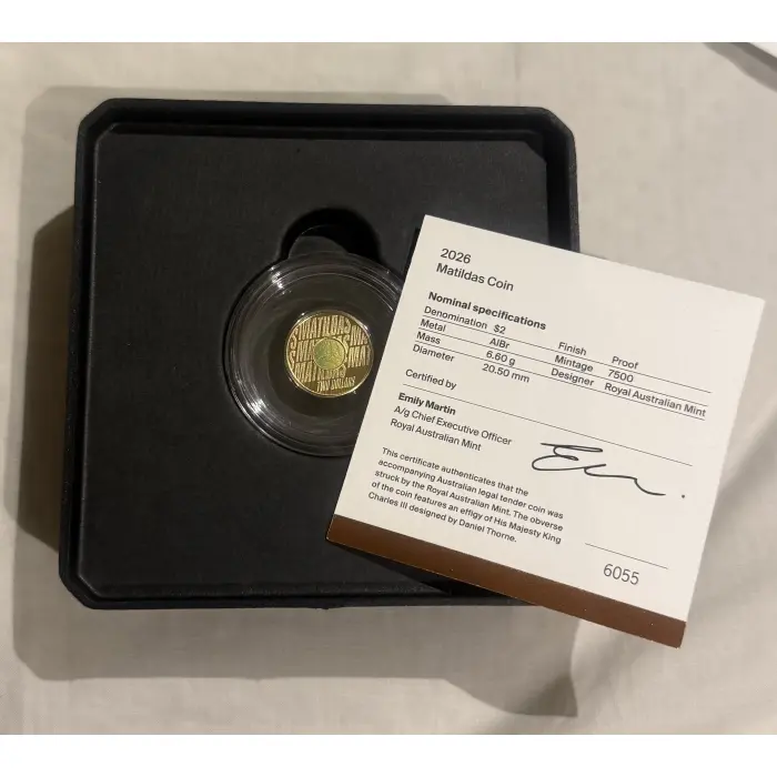 2026 $2 Matildas coloured proof coin