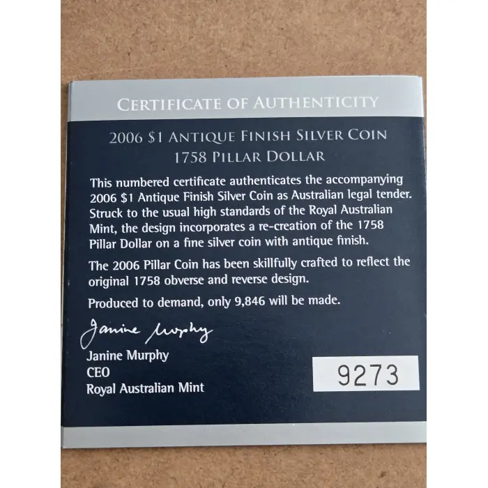 2006 $1  1758 Pillar Dollar with antique silver finish almost 2oz