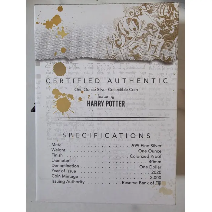 Harry Potter 1oz Silver Coloured Collectible Coin – Limited Mintage (0661/2000