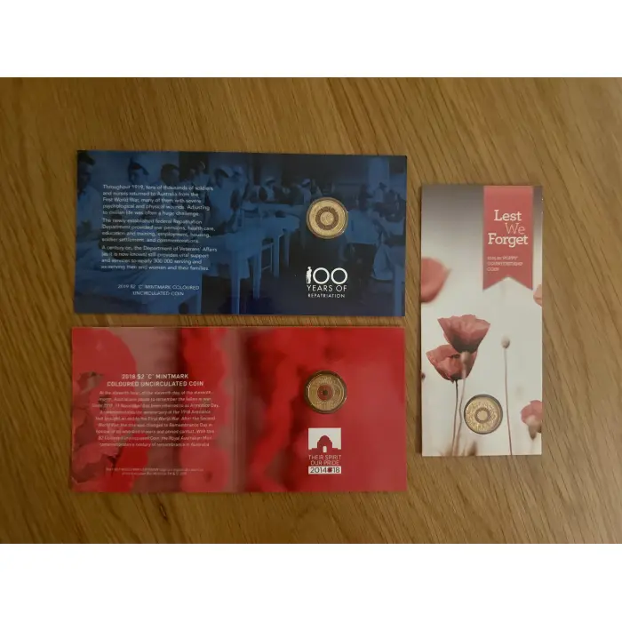 Set of premium $2 C MINT 2015 Lest We Forget 2018 Armistice & 2019 Repatriation 