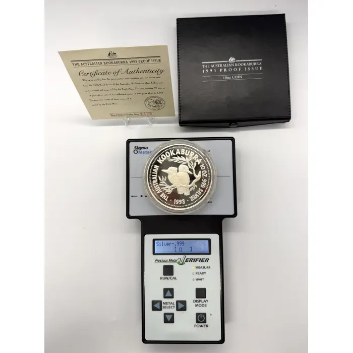 1993 Perth Mint Australian Kookaburra Proof Issue 10oz silver Coin in Case +COA