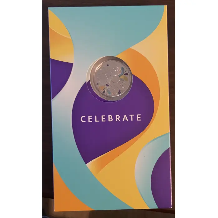 2025 Australian 50c ‘celebrate’ coloured coin on card from the RAM