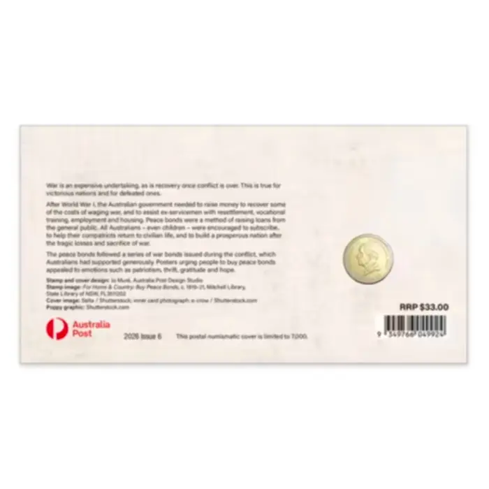 2026 ANZAC Day – Preparing for Peace: Lest We Forget Postal Numismatic Cover (