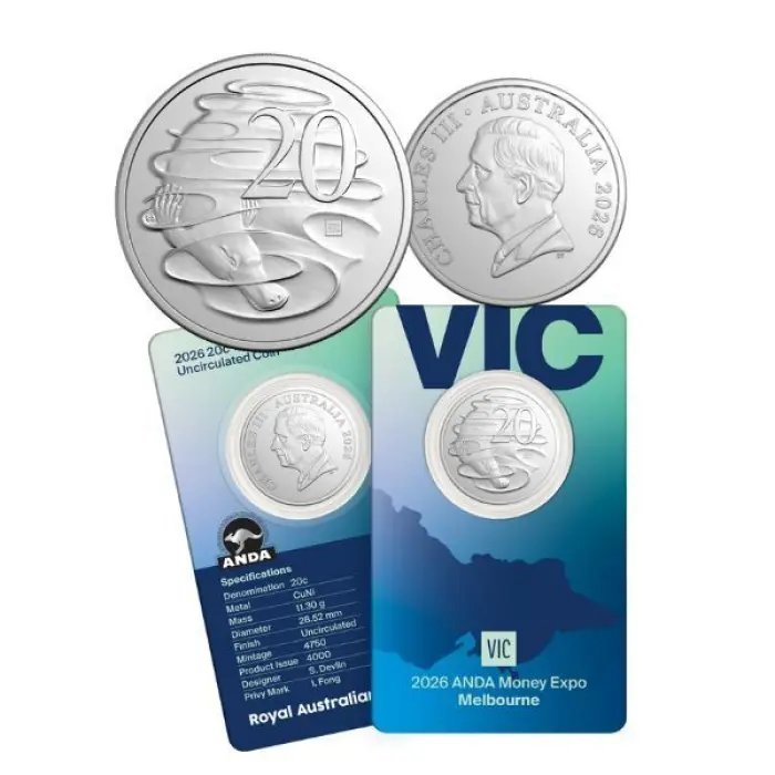 2026 'VIC' Privy 20c Melbourne ANDA Money Expo Uncirculated Coin Card Limited Mintage of 4,000