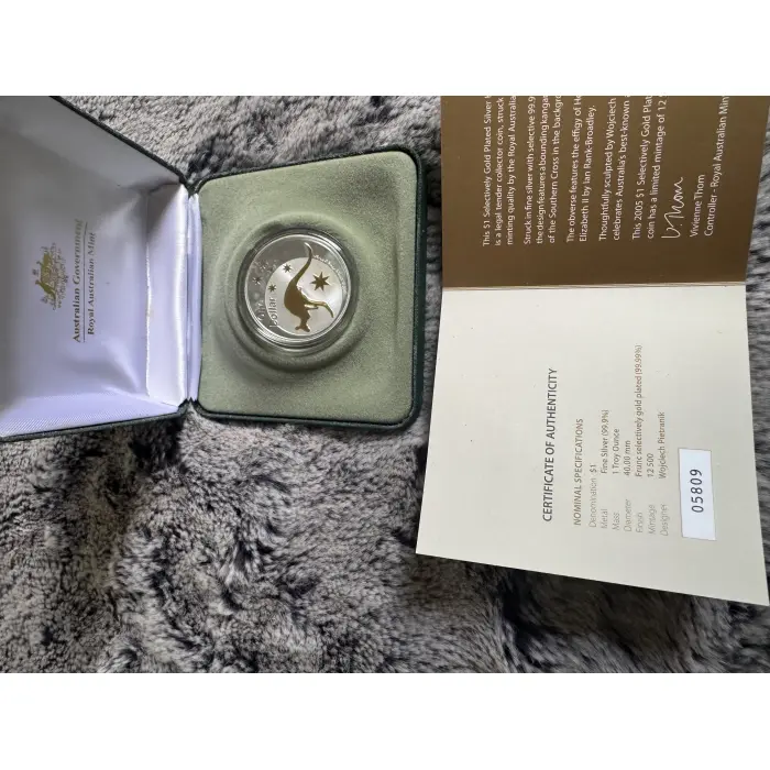 2005 $1 Selectively Gold plated  Silver Kangaroo Proof coin 