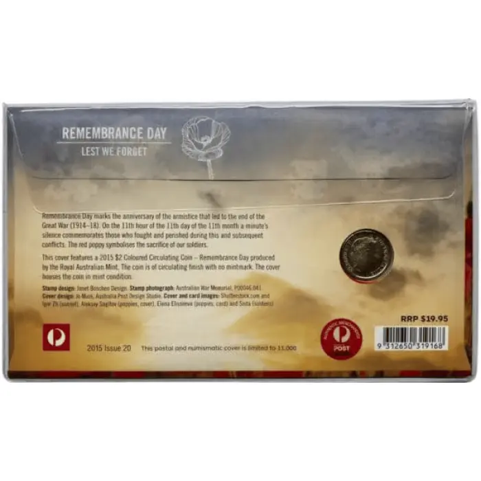 2015 $2 Flanders Fields Remembrance Day Coloured PNC