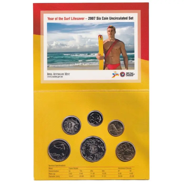 2007 Year of the Surf Lifesaver 6 Coin Uncirculated Set  Celebrate 100 years of 