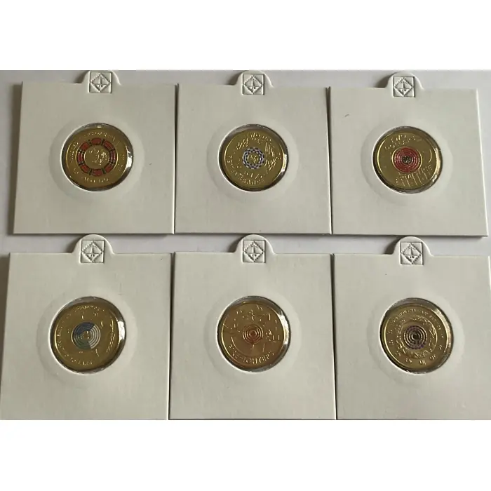 6 X $2 UNCIRCULATED COMMEMORATIVE COLOURED COINS