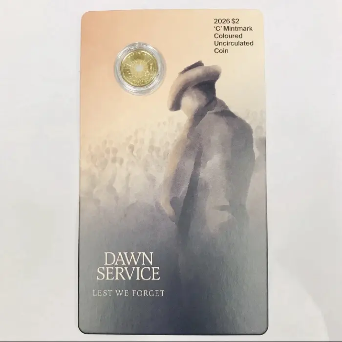 2026 $2 DAWN SERVICE C Mint Colored Uncirculated Coin On Card Lest We Forget