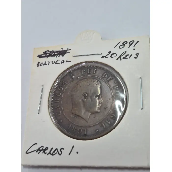 1891 Portugal 20 Reis – King Carlos I (Bronze Coin)