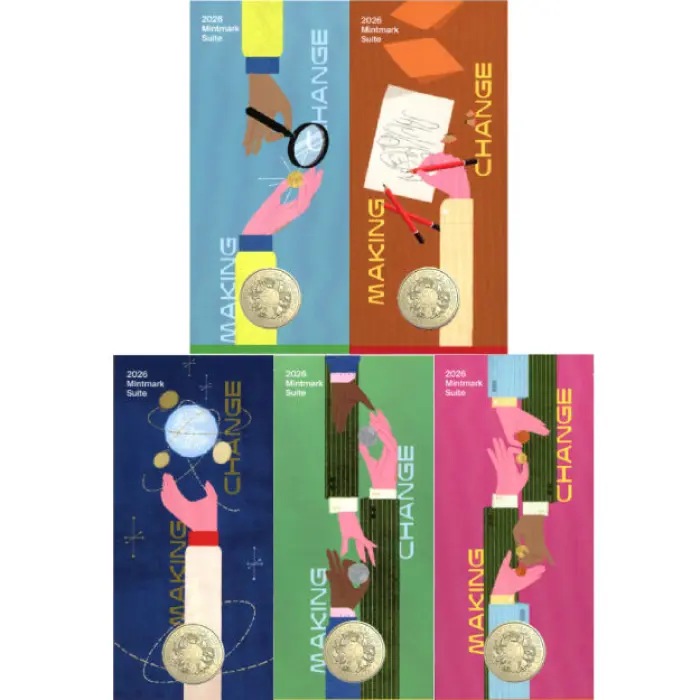 2026 $1 60th Anniversary Decimal Currency 'C' Mintmark Set of 5 in different cards