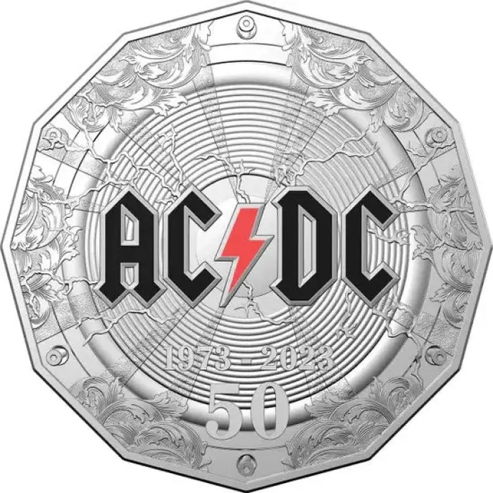 2023 50c 50th Anniversary ACDC Carded Coin - Mintage: 30,000