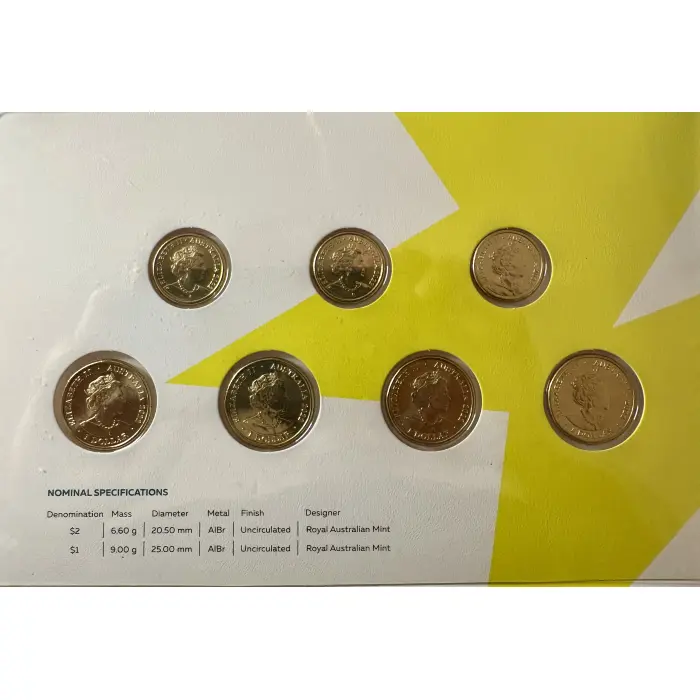 2022 Australian Commonwealth Games. 7 Coin Set - NEW in Folder $2 and $1 Coins