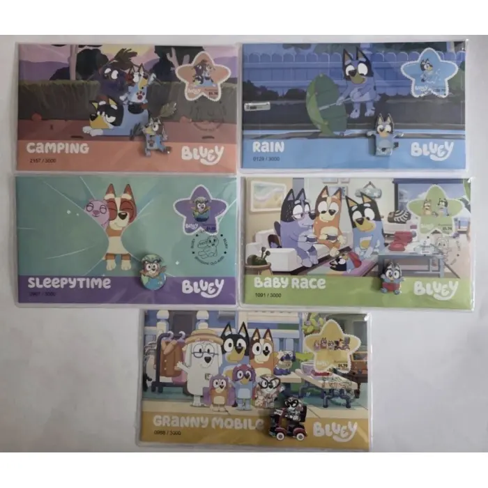 Bluey Pins 2026 Bluey Stamp and Pin Cover - Full Set of 5 - Just 3000 Made-WOW