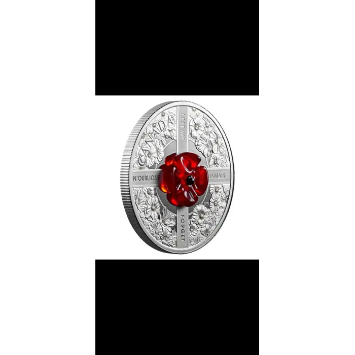 2019 LEST WE FORGET 1oz  SILVER PROOF $20 MURANO GLASS POPPY
