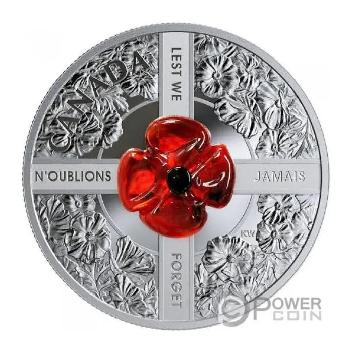2019 LEST WE FORGET 1oz  SILVER PROOF $20 MURANO GLASS POPPY