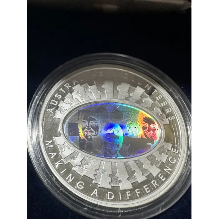 2003 $5 Silver Proof FINALE Coin: "Australia's Volunteers." Holographic coin 