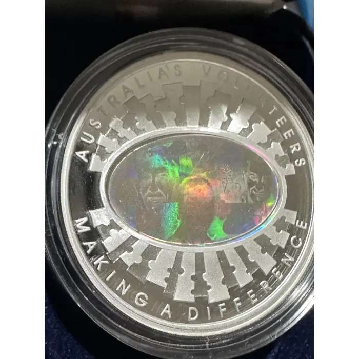 2003 $5 Silver Proof FINALE Coin: "Australia's Volunteers." Holographic coin 