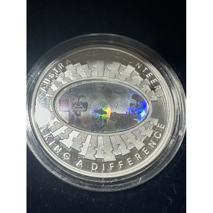 2003 $5 Silver Proof FINALE Coin: "Australia's Volunteers." Holographic coin 