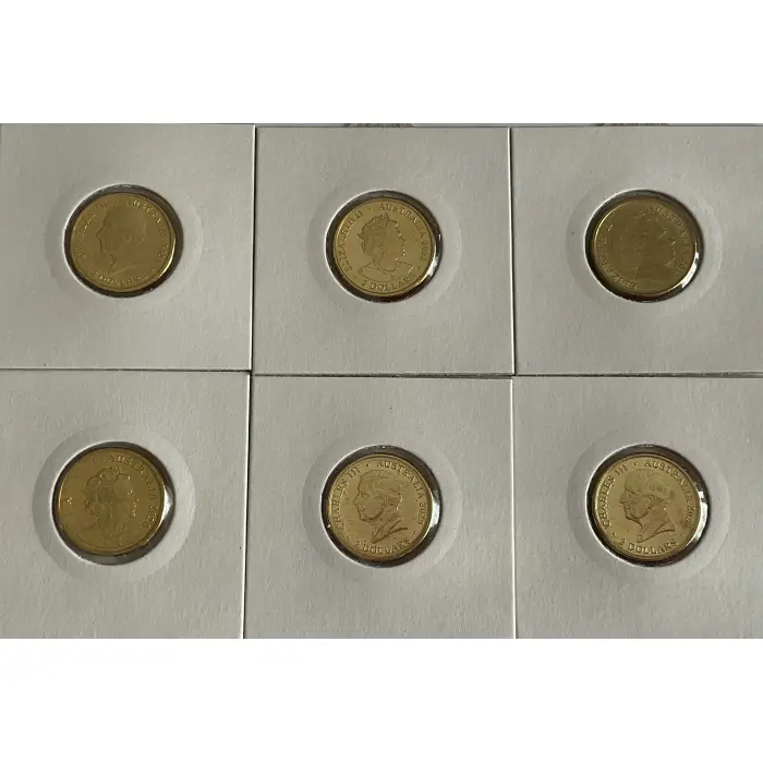 6 X $2 UNCIRCULATED COMMEMORATIVE COLOURED COINS 