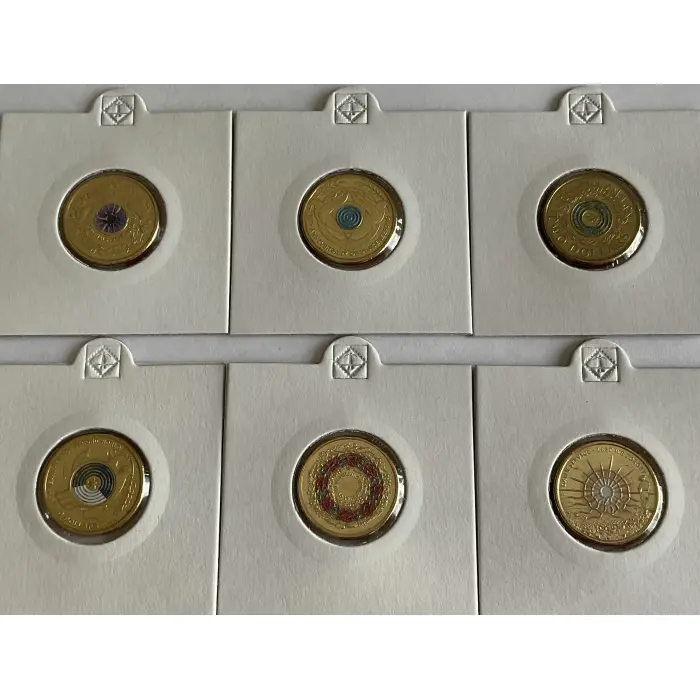 6 X $2 UNCIRCULATED COMMEMORATIVE COLOURED COINS 