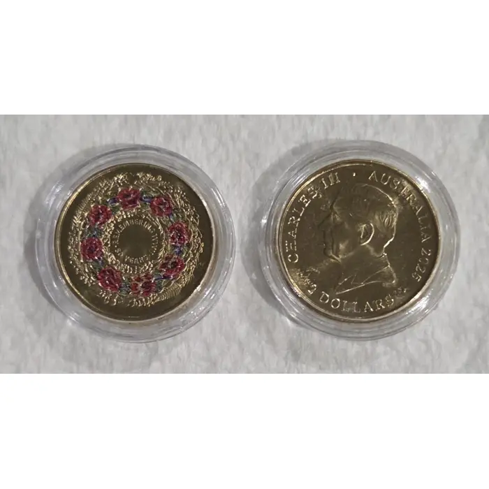 2025 $2 Remembrance 80th Anniversary of End/WW2 Coloured Coin UNC