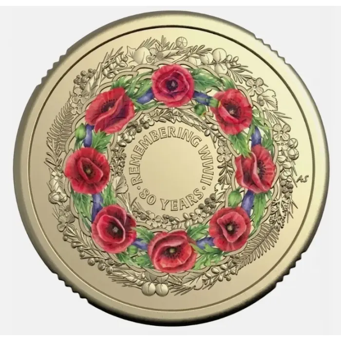 2025 $2 Remembrance 80th Anniversary of End/WW2 Coloured Coin UNC