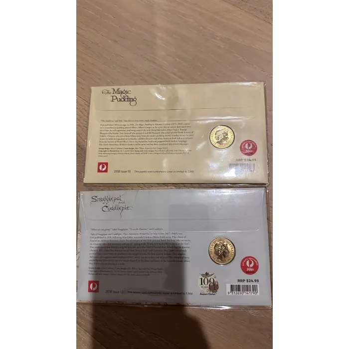 2018 The Magic Pudding & Snugglepot and Cuddlepie PNC Pair w/ $1 Coloured Coin