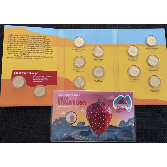 2025 $1 AUSSIE BIG THINGS 2 - 12 COIN FOLDER + THE BIG STRAWBERRY PNC
