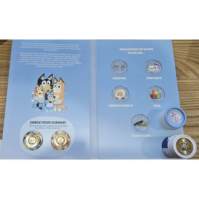 2026 Bluey $2 Complete Collection Folder Set – Rare Coloured Sleepytime Coin 