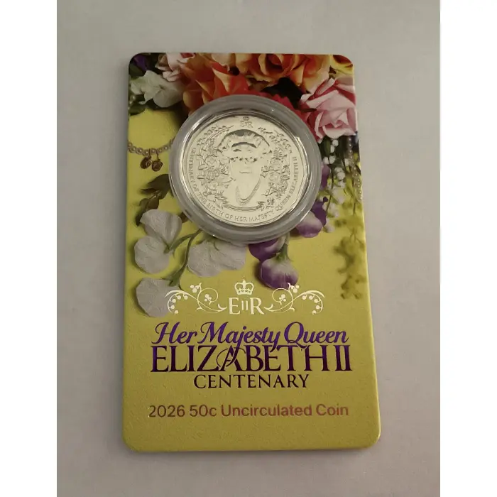 2026 Australia 50c HM Queen Elizabeth 11 Centenary UNC Carded Coin