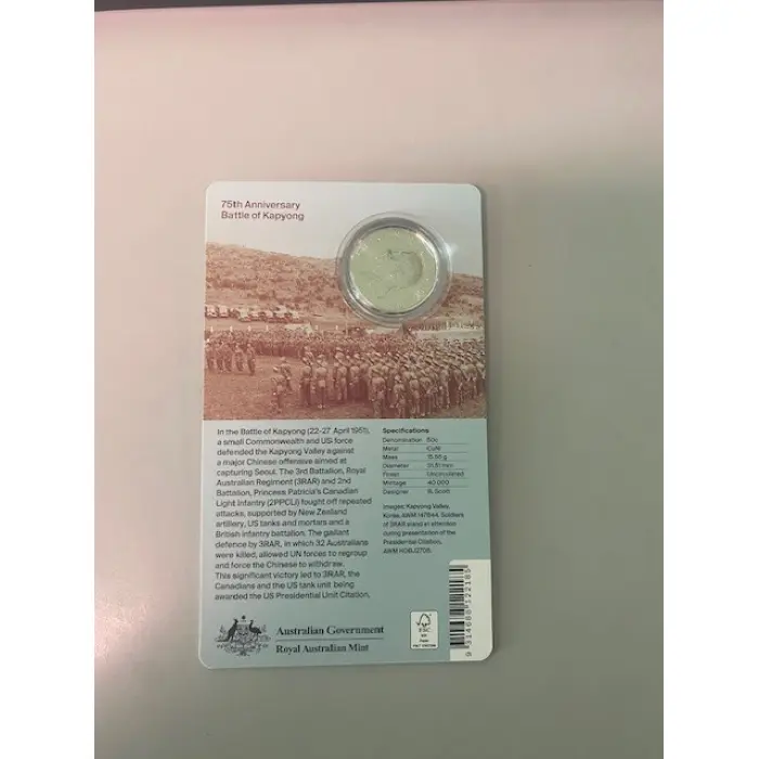 2026 50c 75th Anniversary Battle of Kapyong UNC Coin  in card