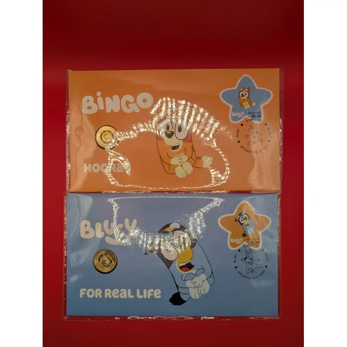 2026 $2 Bluey & Bingo PNC Set Limited Issue - Hooray + For Real Life - Coloured