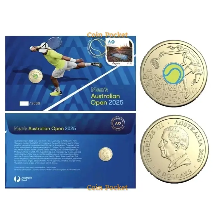 Men's Australian Open Tennis Ball 2025 Privy Yellow Fluro Coin $2 Two Dollar Aus