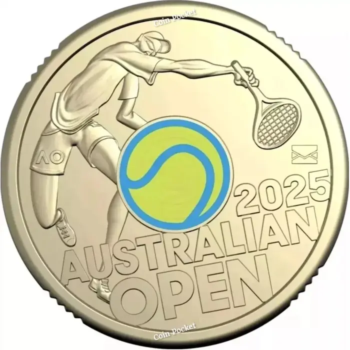 Men's Australian Open Tennis Ball 2025 Privy Yellow Fluro Coin $2 Two Dollar Aus