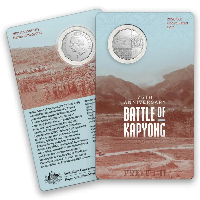 BATTLE OF KAPYONG CARDED 50 CENT COIN