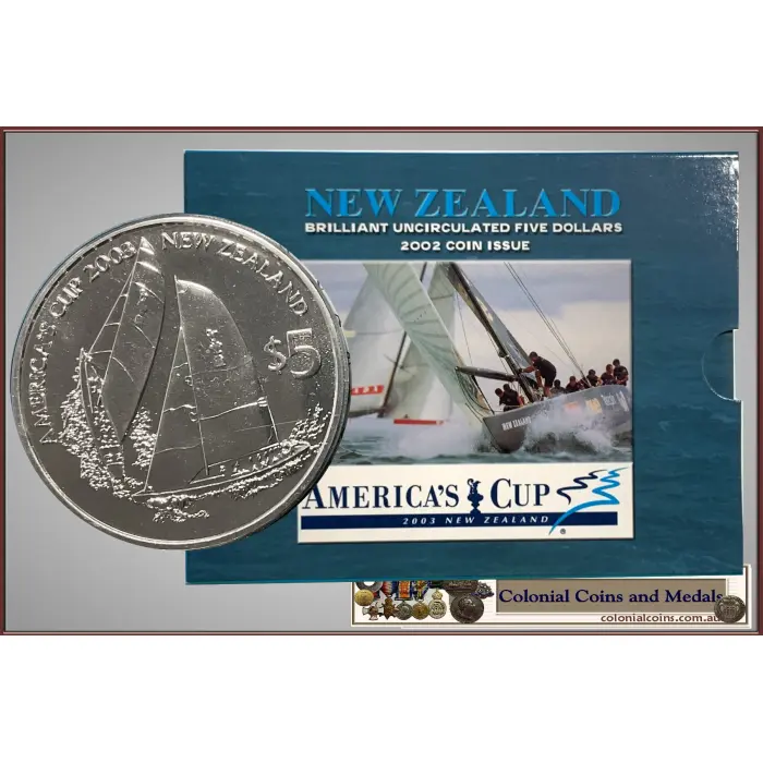 NZ.  2002 $5 Brilliant Uncirculated Coin Issue 'America's Cup 2003 New Zealand'