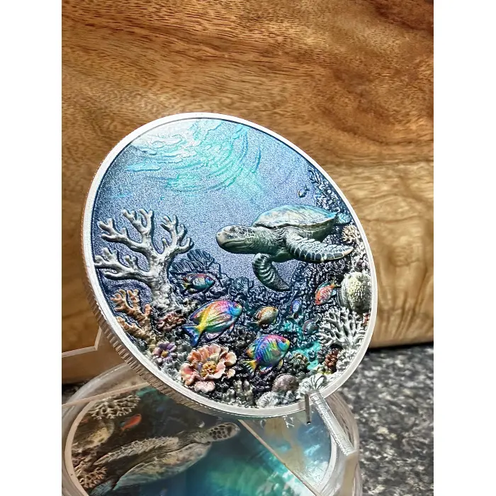 5oz Fine Copper Sea Turtle Silver Plated Bullion High Relief 