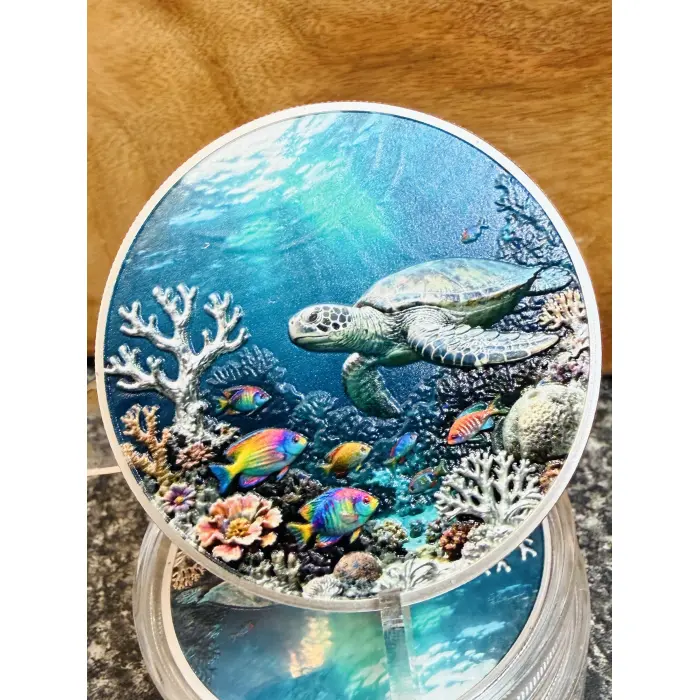 5oz Fine Copper Sea Turtle Silver Plated Bullion High Relief 