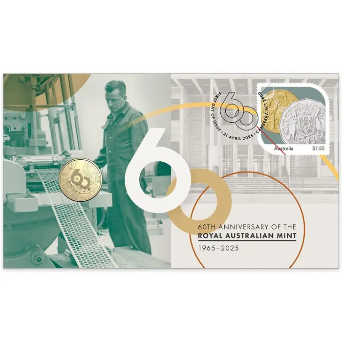 2025 60TH ANNIVERSARY OF THE ROYAL AUSTRALIAN MINT POSTAL NUMISMATIC COVER (PNC)