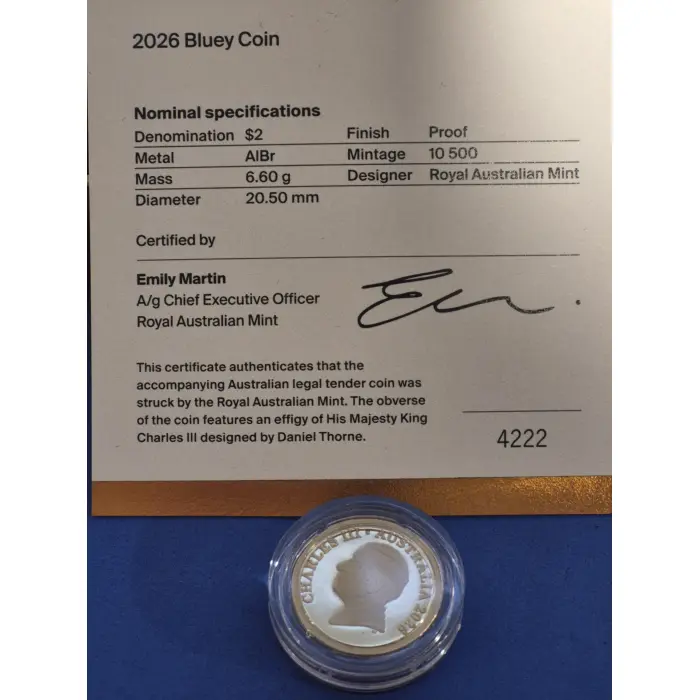 2026 Bluey $2 Coloured Proof Coin 