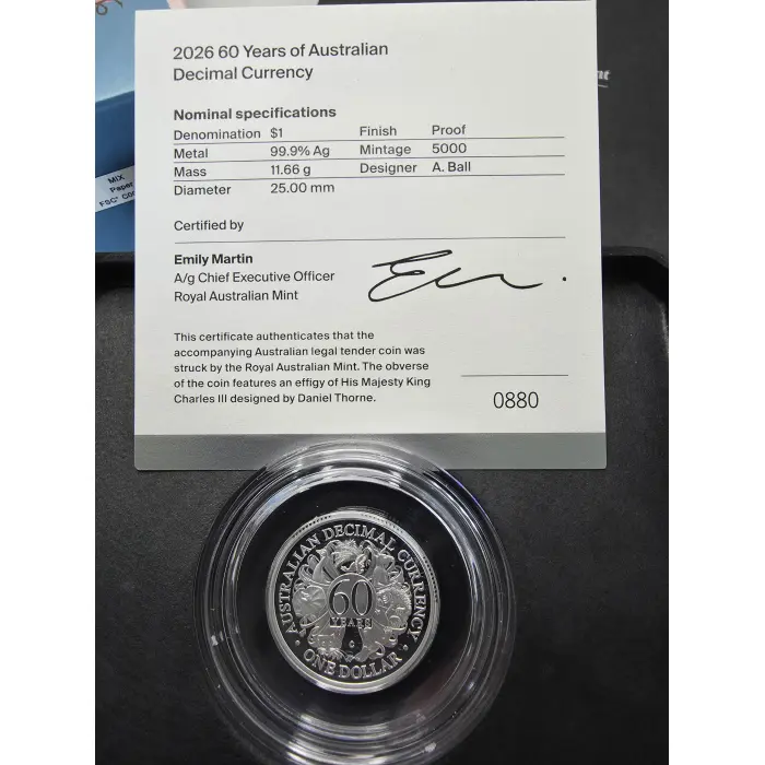 2026 $1 60TH ANNIVERSARY OF DECIMAL CURRENCY 'C' MINTMARK SILVER PROOF
