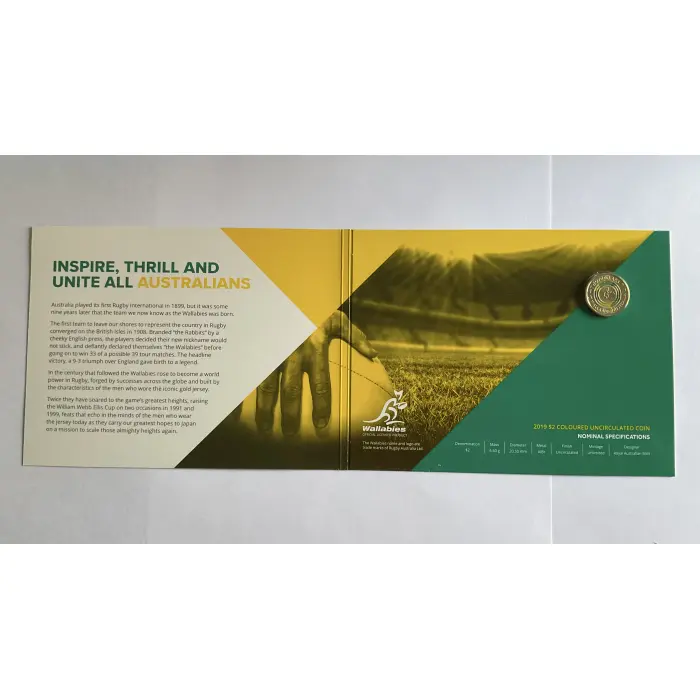 2019 $2 WALLABIES COIN IN FOLDER