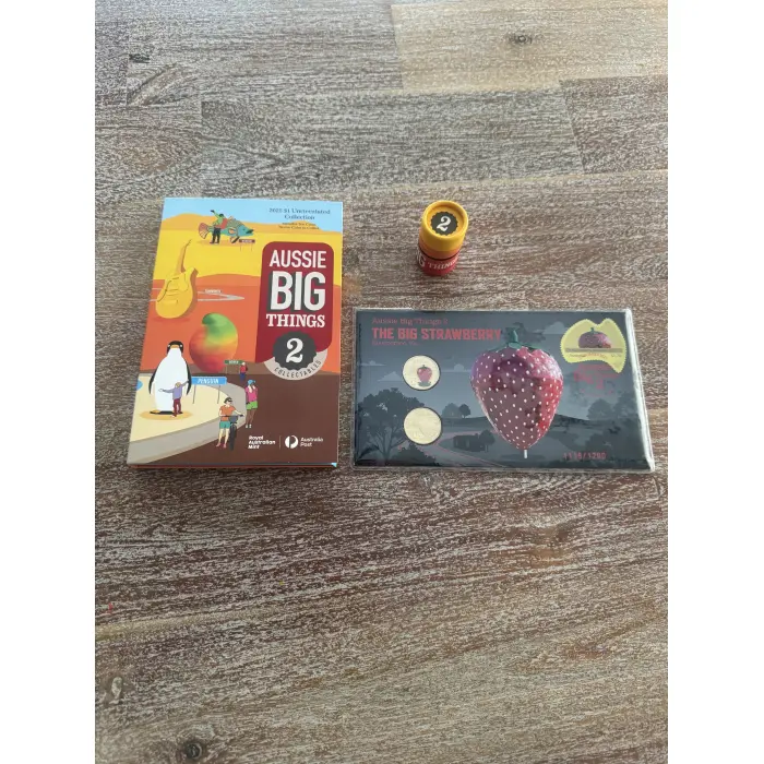 2025 Big Strawberry $1 Coloured PNC Impressions 2 Coin Set +AUSSIE BIG THINGS 2 