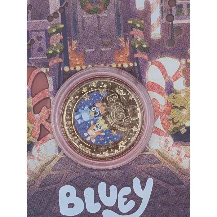 2025 Bluey $1 Christmas Colour Coin Original card. Brand New Uncirculated