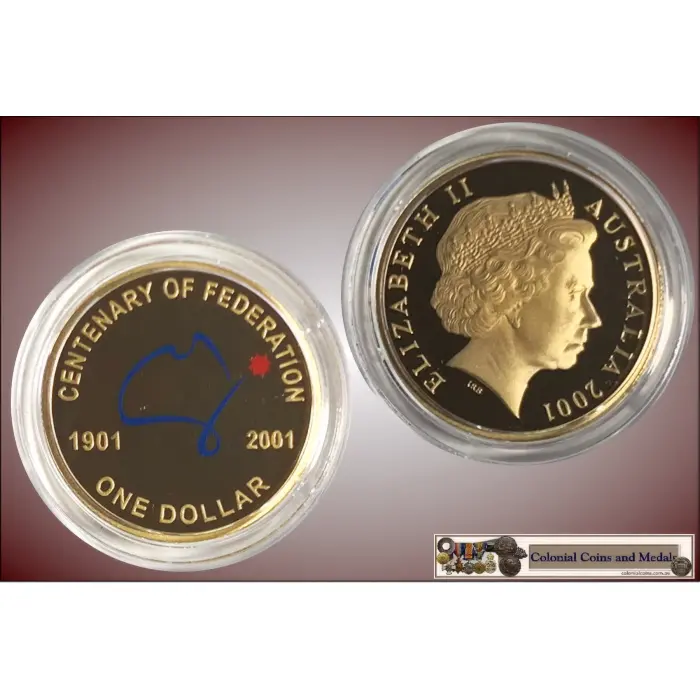 2001 - One Dollar Centenary of Federation Coloured Proof Coin in Capsule only