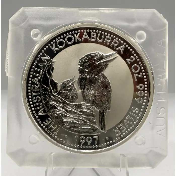 1997 Perth Mint Australian Kookaburra 2oz silver coin in original square capsule